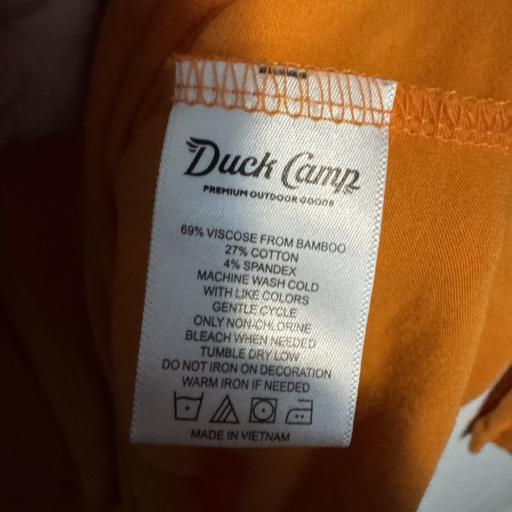 Duck Camp Shirt Mens Large Orange Bamboo Blend Long Sleeve Tee Outdoor Stretch - Picture 5 of 9